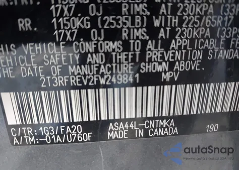 2015 Toyota Rav4 Xle z USA, uszkodzony, nr VIN 2T3RFREV2FW249841